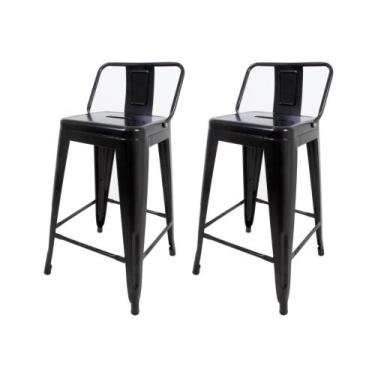 Imagem de Kit 2 Banquetas Tolix Médias com Encosto Pretas - Cadeiras INC