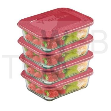 Imagem de Conjunto 4 Potes de Vidro Vitazza 1L para Marmita Sustentáveis, Retang