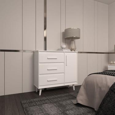Imagem de Cômoda Sapateira 3 Gavetas Maya com Puxadores e Pés Retro Design Moderno Quarto Branco...