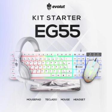 Imagem de Kit teclado e mouse branco evolut headset e mousepad speed branco com 