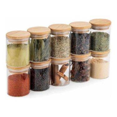 Imagem de Kit 15 Potes Hérmeticos Organizador de Alimentos Com Tampa de Bambu 20