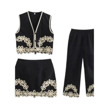 Imagem de Saia Mini Feminina Floral Bordada - Estilo Chique Zevity 2024, BR-G, E