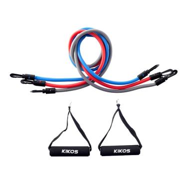 Imagem de Kit de Elásticos para Treino Funcional Training com 3 Níveis de Tensão Preto com Pegadores Kikos