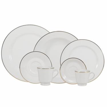 Imagem de Aparelho de Jantar Itamaraty Ouro 42 Peças Porcelana Liso para Uso Diário Branco Schmidt