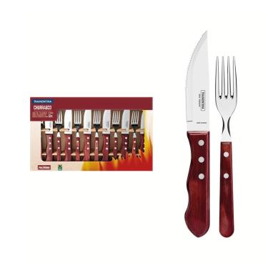 Imagem de Jogo de Talheres para Churrasco Jumbo Polywood 12 Peças em Aço Inox com Cabo Vermelho Tramontina
