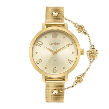 Imagem de Kit Relógio Feminino Condor Mimos e Sutilezas Dourado em Aço Mostrador Champagne 3,8cm