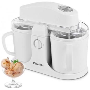 Imagem de Máquina de Sorvete Pukomc SU-591, Branco, 2 Tigelas Congeláveis, Tanque de Ingredientes, Operação Simples, 0,85 L
