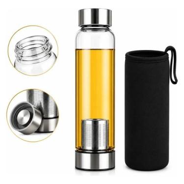 Imagem de Garrafa De Vidro 550ml Infusor Capa Térmica Chá Água - Sem Marca, Pret
