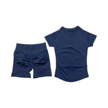 Imagem de Conjunto De Yoga Sem Costura Para Mulheres 2 Peças Camiseta De Manga C