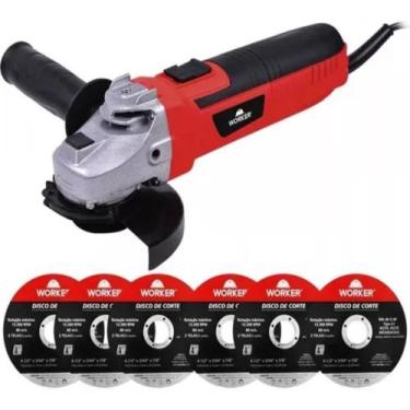 Imagem de Esmerilhadeira Elétrica Angular 4.1/2 650w 127v C/ 6 Discos - Worker, 