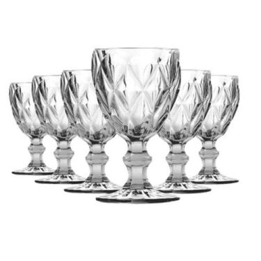 Imagem de Jogo 6 Taças Vidro 340ml Cristal Diamante Vinho Suco Água Transparente