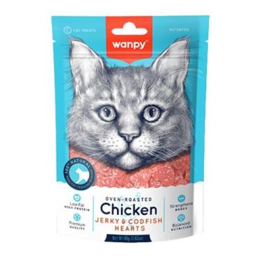 Imagem de Petisco para Gatos Mini Corações Carne Seca de Frango e Bacalhau 80g W
