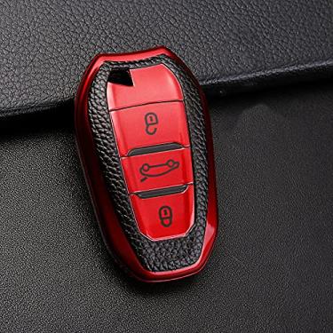 Imagem de WSWJDW TPU macio capa para chave de carro capa chaveiro anel chave bolsa, adequado para Peugeot 308 408 508 2008 3008 4008 5008 Citroen C4 C4L C6 C3-XR, carcaça vermelha