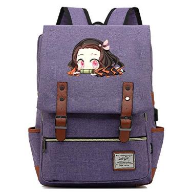 Imagem de Mochila escolar Kamado Nezuko Demon killer Character Retrô mochila para laptop, mochila de lona unissex, Roxa, Large, Clássico