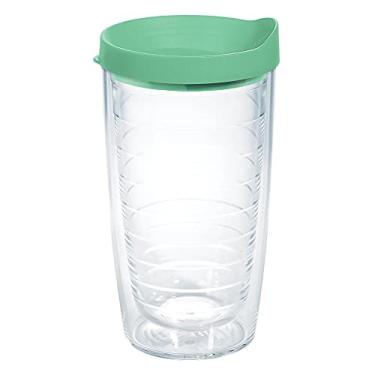 Imagem de Tervis Copo de viagem com tampa transparente e colorido, feito nos EUA, com parede dupla, mantém as bebidas frias e quentes, 473 ml, tampa verde manguezal