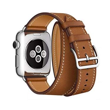 Imagem de Pulseira de Couro Duas Voltas compativel com Apple Watch 41mm 40mm 38mm - Marca LTIMPORTS (Caqui)