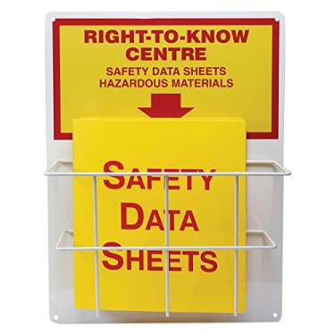 Imagem de Accuform ZRS339 Centro do Direito de Saber, Placa de Alumínio de 0,2 cm de Espessura com (1) Cesta de Fio Revestido, (1) Folhas de Dados de Segurança de 3,8 cm, Fichário com 3 Anéis Incluídos, 50,8 cm de Comprimento x 38,1 cm de Largura, Vermelho/Amarelo sobre Branco