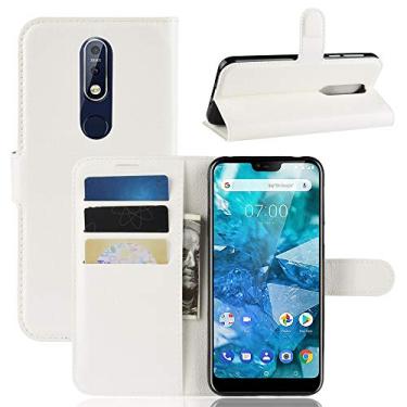 Imagem de Capa para celular Litchi Texture Horizontal Flip Leather Case para Nokia 7.1, com carteira e suporte e compartimentos para cartões (preto) Bolsas (Cor: Branco)