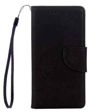 Imagem de CHAJIJIAO Capa ultrafina para Sony Xperia XZ Power Butterflies em relevo horizontal capa de couro com suporte e compartimentos para cartões, carteira e cordão (preto) (cor: preta)