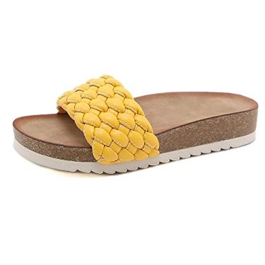 Imagem de Sandálias de cunha + chinelos femininos + sandálias plataforma + sapatos de tecido + sandálias antiderrapantes confortáveis ​​+ sandálias de praia de verão + sapatos de jardim-Amarelo_40