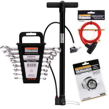 Imagem de Kit Bomba Manual Alta Pressão 100psi 4 Acessórios Lanterna Cadeado Chave Combinada - Starfer