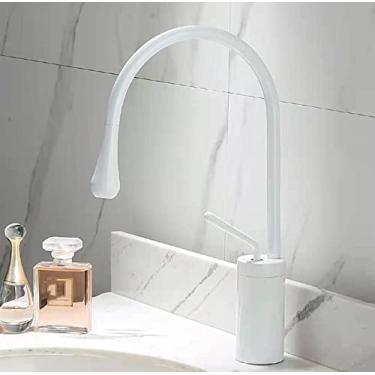 Imagem de Torneira de bacia de alavanca única 360 rotação bico misturador de bronze torneira para cozinha ou banheiro bacia de água misturador escova de ouro, branco, curto, china
