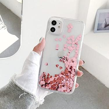 Imagem de Lantejoulas Love Heart Phone Case para iPhone 12 13 11 Pro XSMax XR 7 8 Plus Capa Líquida Dinâmica Transparente Capa TPU Macia, Ouro Rosa, Para iPhone 7 ou 8