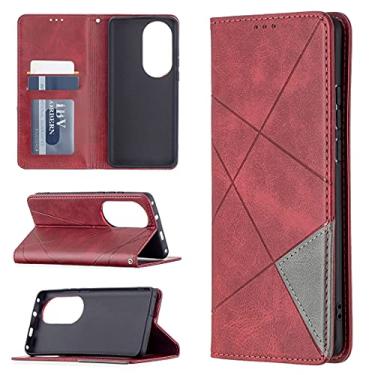 Imagem de For Huawei P50 Pro Rhombus Texture Horizontal Flip Magnetic Leather Case with Holder & Card Slots