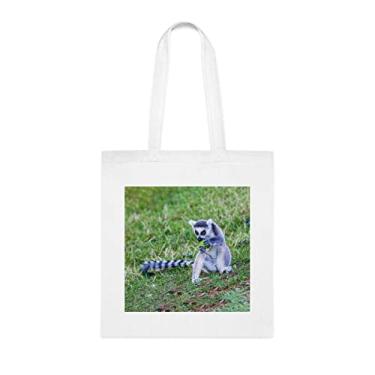 Imagem de Sacola The Lemurs Ring Tailed Lemur Comendo Folha, Presente Engraçado, Lêmure Rabo de Anel, Bolsa de Ombro, Sacolas Reutilizáveis, Cesta de Aniversário de Natal, Branco