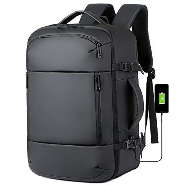 Imagem de Mochila expansível para laptop com carregamento USB bolsa de viagem à prova d'água com compartimento para sapatos leve e respirável mochila universitária, preta, 45 x 31 x 21 cm