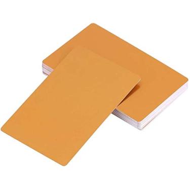 Imagem de 50 peças de etiquetas de metal portáteis de alumínio para cartões de visita, gravação a laser ou cartões de presente CNC faça você mesmo, projeto de artesanato, 6 cores, espessura opcional (0,22 mm), tamanho 8,4 cm x 5,3 cm (86 x 54 mm) (ouro)