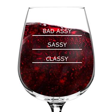 Imagem de Taça de vinho clássica Sassy Bad Assy - 361 g - Presente bem-humorado inteligente para mãe, mulheres, amigos ou ela - Feito nos EUA