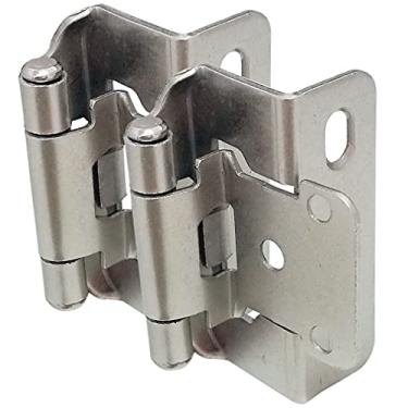 Imagem de Smbbit Dobradiças de armário sobrepostas Dobradiça de mola de gabinete, inserção parcial de 1,27 cm, dobradiça de fechamento automático, 4 unidades de níquel acetinado