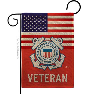 Imagem de Bandeira de jardim de juta dos veteranos da guarda costeira dos EUA - Forças Armadas USCG Semper Paratus United State American Military Retire Official - Banner de casa pequeno presente de quintal dupla face feito nos EUA 33 x 46 cm