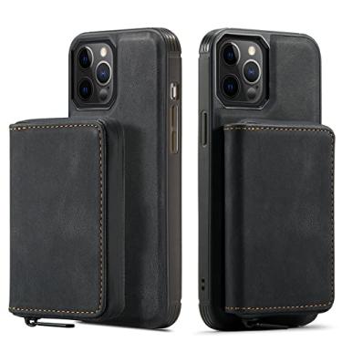 Imagem de Porta-cartões de carteira para iPhone 14 13 Pro Max Bolsa de Couro com zíper destacável Capa Magnética 2 em 1 para iPhone 13 Mini, Preto, Para iPhone 13 ProMax