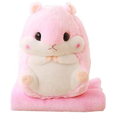Imagem de Yajun Almofada 2 em 1 com cobertor bonito hamster de pelúcia multifuncional carro quente edredão para TV sofá escritório dormir confortável avião viagem almofada, pink, 40 * 30 cm