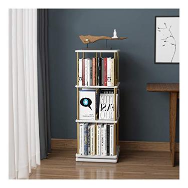 Imagem de Estante de madeira giratória estante de livros design humanizado quadrado multicamadas estante de armazenamento multifuncional doméstico prateleira quarto armário de cabeceira para estante de livros de escritório doméstico (cor: ouro, tamanho: 3-