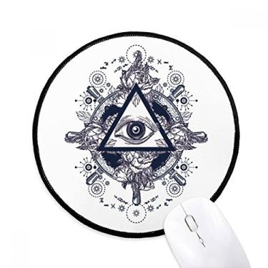 Imagem de DIYthinker Tapete de mouse com padrão de arte de triângulo de flor de olho desktop escritório tapete redondo para computador