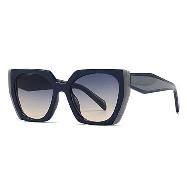 Imagem de Óculos de sol quadrado fashion olho de gato para mulheres vintage preto branco óculos de sol feminino gradiente tons gafas, cinza azul, tamanho único