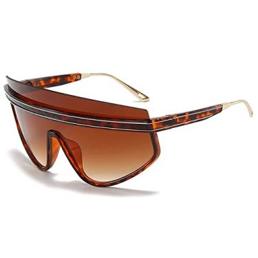 Imagem de Óculos de sol de luxo de uma peça para mulheres vintage de tamanho grande com listra meia armação óculos de sol masculinos tons pretos, chá de leopardo, tamanho único