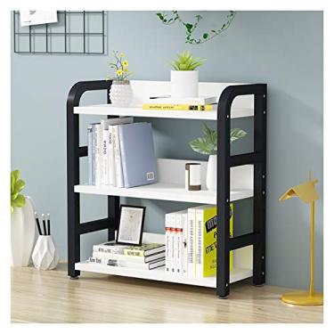 Imagem de KIZQYN Estante de livros de mesa de madeira de 3 camadas com moldura de metal exibição de grande capacidade prateleira de armazenamento organizador decoração para estudo de escritório dormitório estante (cor: D, tamanho: L 23,6 polegadas)