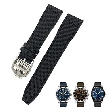 Imagem de HAODEE 20mm 21mm pulseira de nylon azul apto para IWC Portofino Big Pilot IW3293 Mark 18 Tissot TAG Heuer Seiko pulseira de relógio de nylon de couro (cor: preto redondo, tamanho: 21mm)