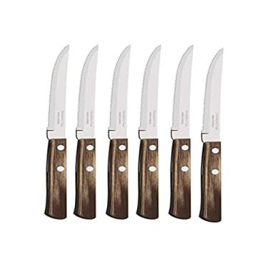 Imagem de Conjunto de Facas para Churrasco Tramontina com Lâminas em Aço Inox e Cabos em Madeira Polywood Castanho 6 Peças