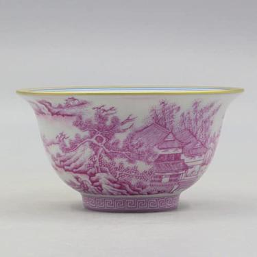 Imagem de XIALON 9,5 cm 9,4 cm Qing Qianlong Ágata Red Mountain Copo de Mão Porcelana Antiga Coleção Antiga