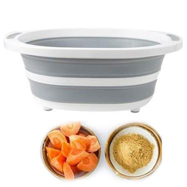 Imagem de Tábua de corte multifuncional, lavagem, coadores dobráveis ​​de frutas vegetais, cesto de bacia de lavagem, tábua de corte de corte balde de gelo cuba de drenagem dobrável