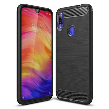 Imagem de Kit Capa Capinha Anti Impacto Para Xiaomi Redmi Note 7 e 7 Pro Com Tela De 6.3 - Case Com Desenho Fibra De Carbono Com Pel�cula De Vidro Temperado - Danet (Preta)