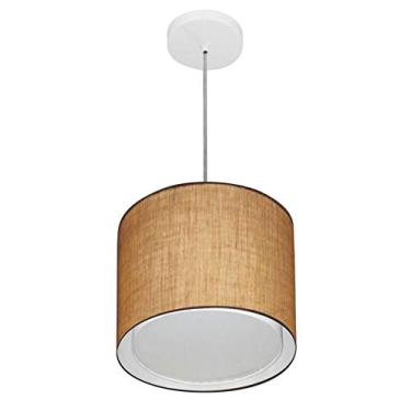 Imagem de Lustre Pendente Cilíndrico Duplo Cúpula Tecido 30/30x25 cm, Vivare Iluminação, Pendente4284 LP, Palha, Pequeno