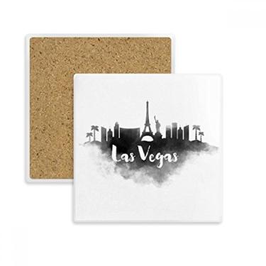 Imagem de Las Vegas America Landmark Ink Porta-copos quadrado com pintura de cidade, suporte de caneca, pedra absorvente para bebidas, presente de 2 peças