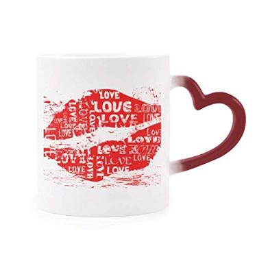 Imagem de Caneca sensível ao calor Dia dos Namorados com lábios vermelhos que muda de cor vermelha