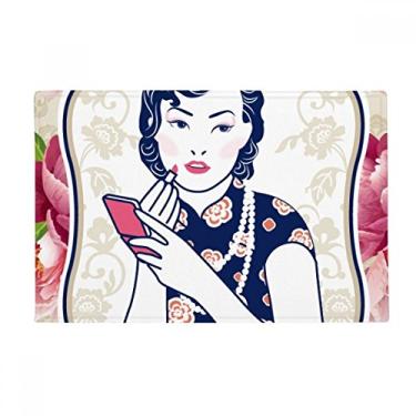 Imagem de DIYthinker Tapete de porta de banheiro com tema de mulher rosa da cultura chinesa antiderrapante